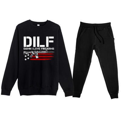 Gun American Flag DILF Damn I Love Firearms Premium Crewneck Sweatsuit Set