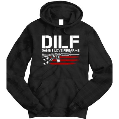 Gun American Flag DILF Damn I Love Firearms Tie Dye Hoodie