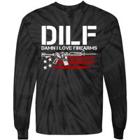 Gun American Flag DILF Damn I Love Firearms Tie-Dye Long Sleeve Shirt