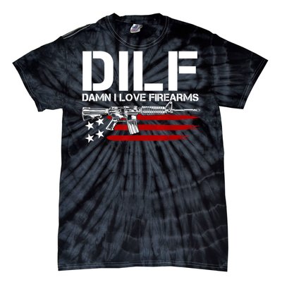 Gun American Flag DILF Damn I Love Firearms Tie-Dye T-Shirt