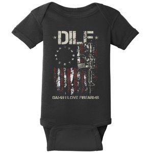 Gun American Flag DILF Damn I Love Firearms Baby Bodysuit