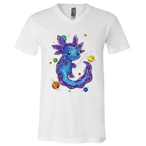 Galaxy Axolotl Funny Goth Space purple blue Japan V-Neck T-Shirt