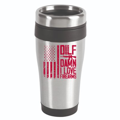 Gun American Flag Dilf Damn I Love Firearms 16oz Travel Tumbler