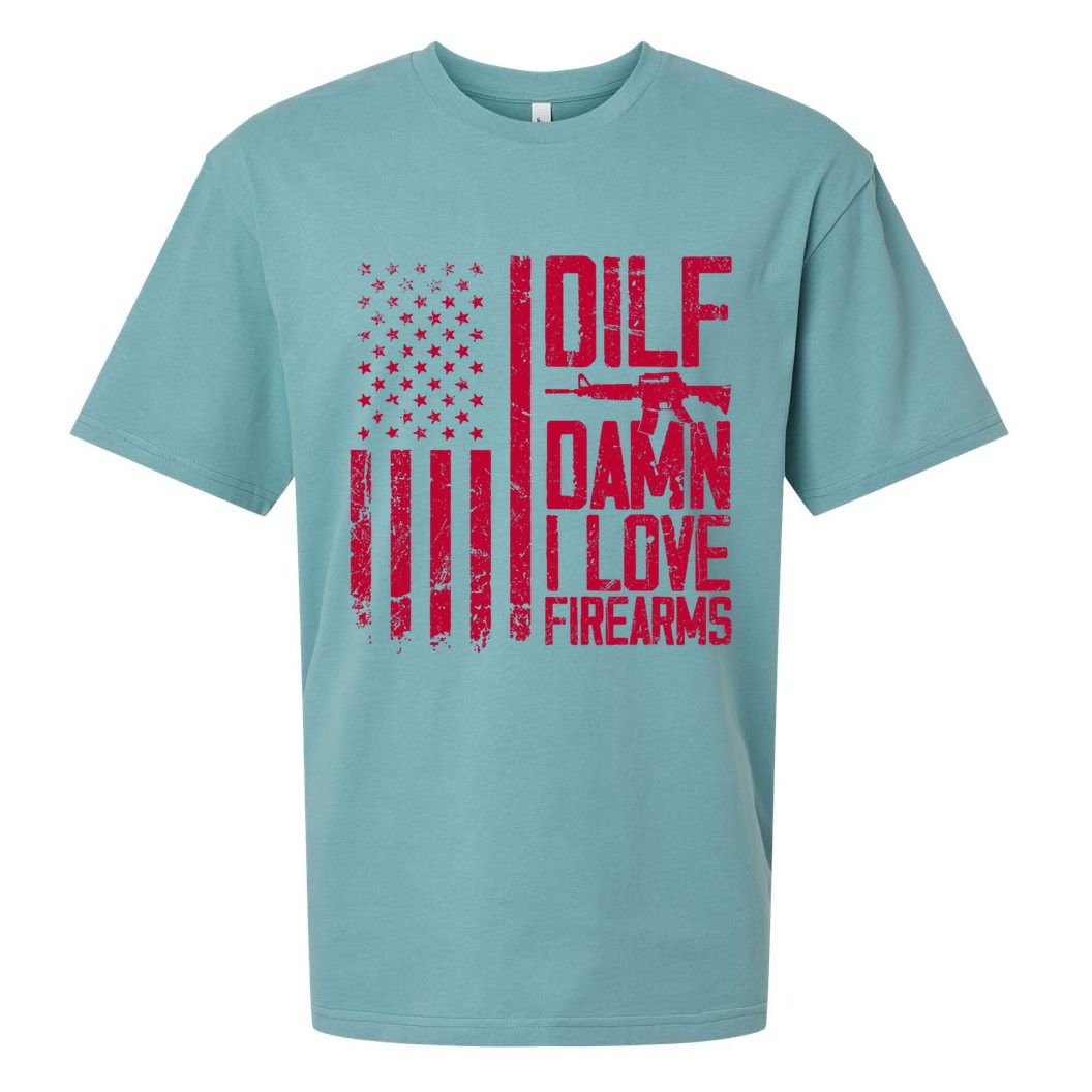 Gun American Flag Dilf Damn I Love Firearms Sueded Cloud Jersey T-Shirt
