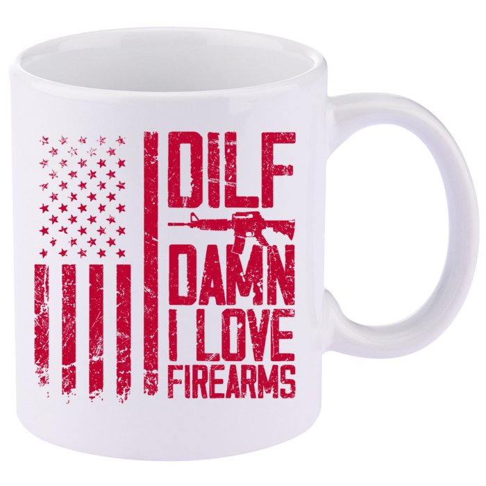Gun American Flag Dilf Damn I Love Firearms 11oz C Handle Ceramic Mug