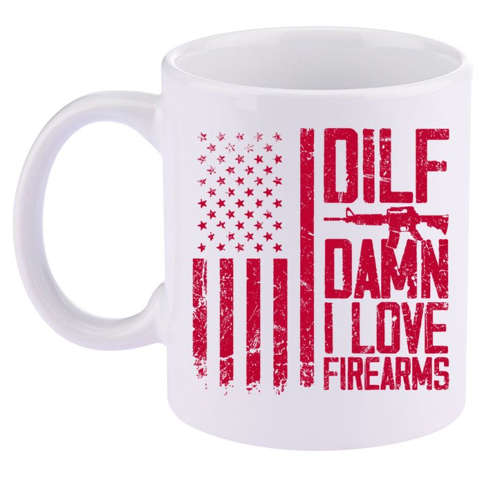Gun American Flag Dilf Damn I Love Firearms 11oz C Handle Ceramic Mug
