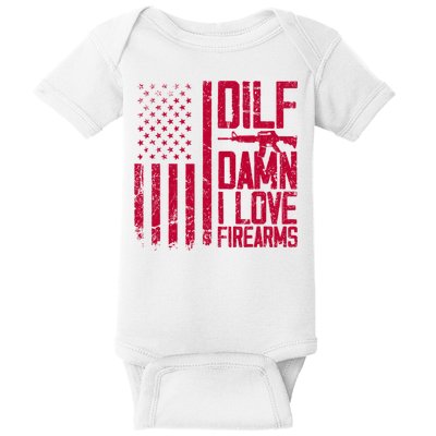 Gun American Flag Dilf Damn I Love Firearms Baby Bodysuit
