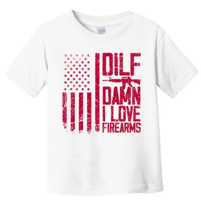 Gun American Flag Dilf Damn I Love Firearms Toddler T-Shirt