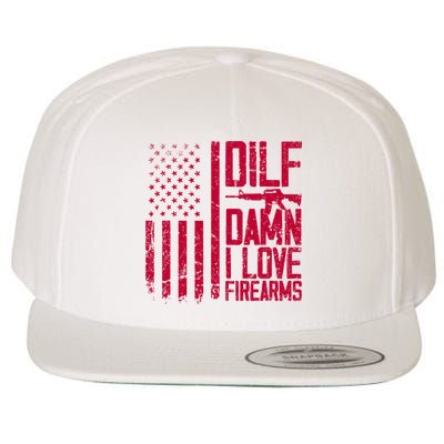 Gun American Flag Dilf Damn I Love Firearms Wool Snapback Cap