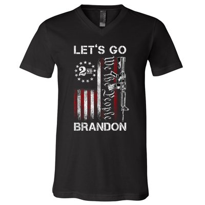 Gun American Flag Patriots Lets Go Brandon V-Neck T-Shirt