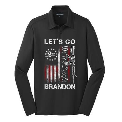 Gun American Flag Patriots Lets Go Brandon Silk Touch Performance Long Sleeve Polo