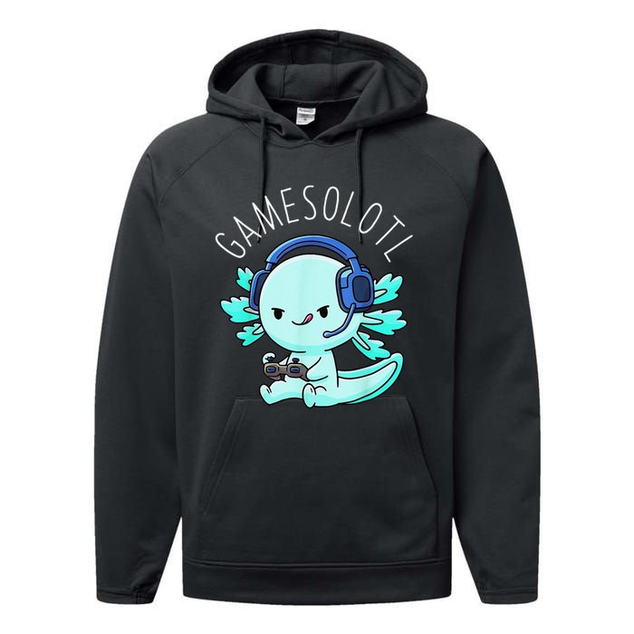 Gamesolotl Axolotl Fish Gamer Gaming Anime Lizard Video Game Performance Fleece Hoodie