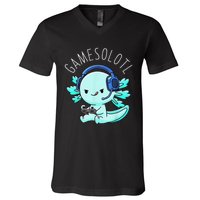 Gamesolotl Axolotl Fish Gamer Gaming Anime Lizard Video Game V-Neck T-Shirt