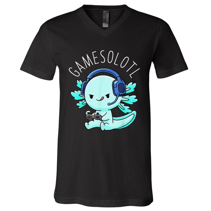 Gamesolotl Axolotl Fish Gamer Gaming Anime Lizard Video Game V-Neck T-Shirt