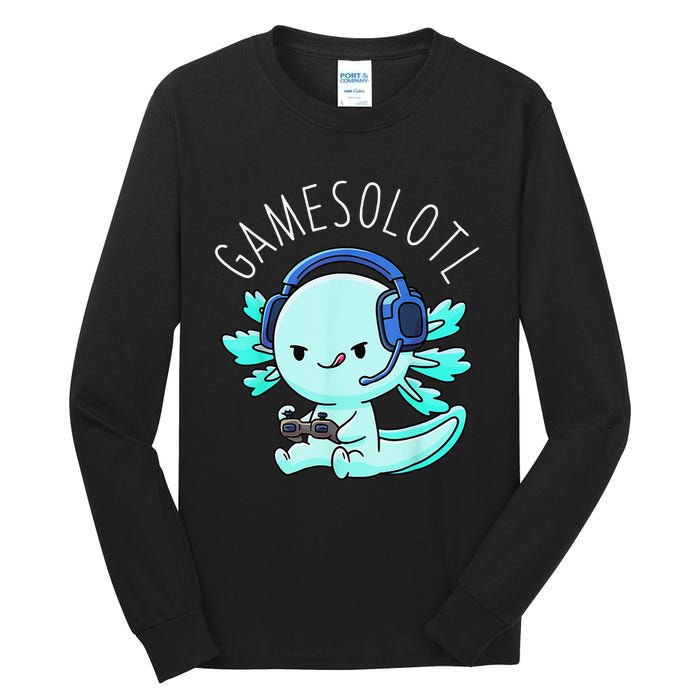 Gamesolotl Axolotl Fish Gamer Gaming Anime Lizard Video Game Tall Long Sleeve T-Shirt