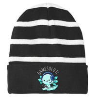 Gamesolotl Axolotl Fish Gamer Gaming Anime Lizard Video Game Striped Beanie with Solid Band