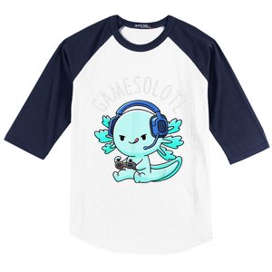 Gamesolotl Axolotl Fish Gamer Gaming Anime Lizard Video Game Baseball Sleeve Shirt