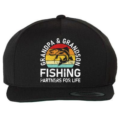 Grandpa And Grandson Fishing Partners For Life Fisherman Wool Snapback Cap