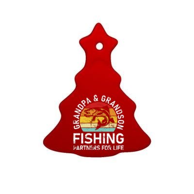 Grandpa And Grandson Fishing Partners For Life Fisherman Ceramic Tree Ornament