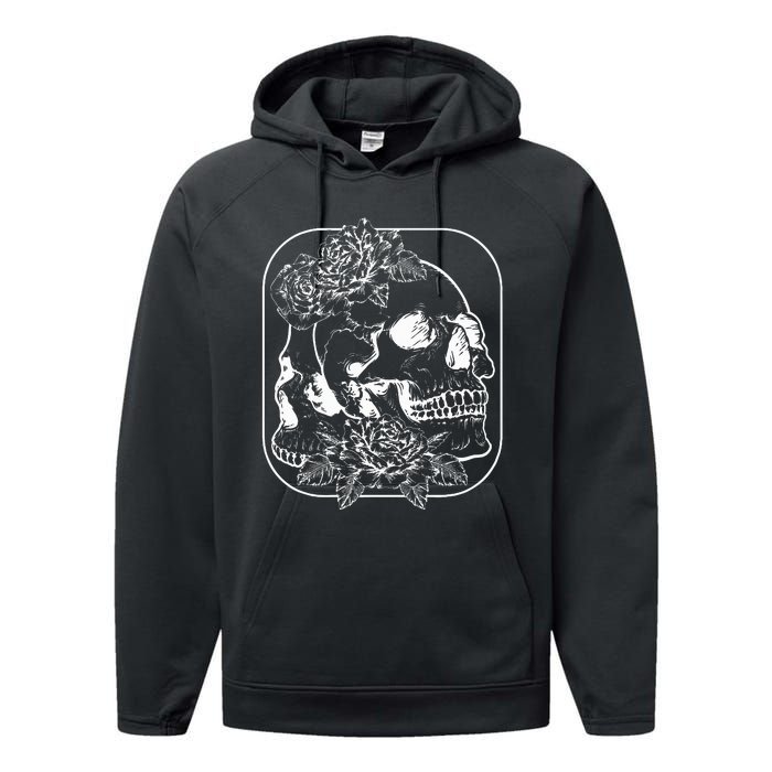 Grunge Aesthetic Goth Gothic Skull Fairycore Roses Performance Fleece Hoodie