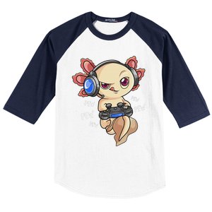 Gaming Axolotl Gamers Kawaii Video Game Funny Animal Baseball Sleeve Shirt