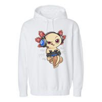 Gaming Axolotl Gamers Kawaii Video Game Funny Animal Garment-Dyed Fleece Hoodie