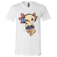 Gaming Axolotl Gamers Kawaii Video Game Funny Animal V-Neck T-Shirt