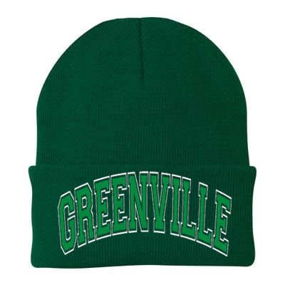 Greenville Arched Green Text Knit Cap Winter Beanie