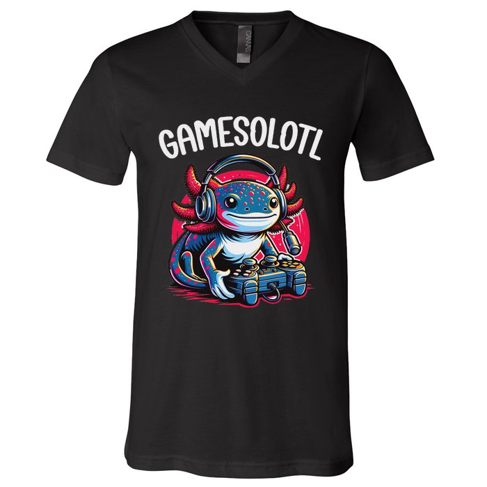 Gamesolotl Axolotl Gamer Anime Gifts Kawaii V-Neck T-Shirt