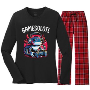 Gamesolotl Axolotl Gamer Anime Gifts Kawaii Women's Long Sleeve Flannel Pajama Set 