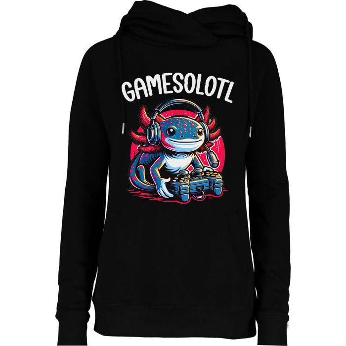 Gamesolotl Axolotl Gamer Anime Gifts Kawaii Womens Funnel Neck Pullover Hood