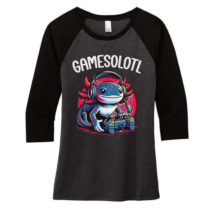 Gamesolotl Axolotl Gamer Anime Gifts Kawaii Women's Tri-Blend 3/4-Sleeve Raglan Shirt