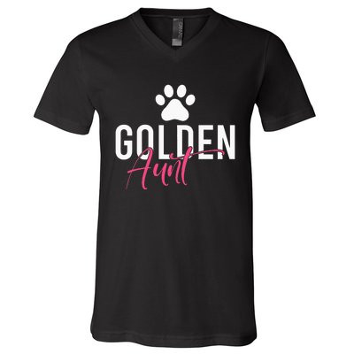 Golden Aunt Golden Retriever Aunt V-Neck T-Shirt