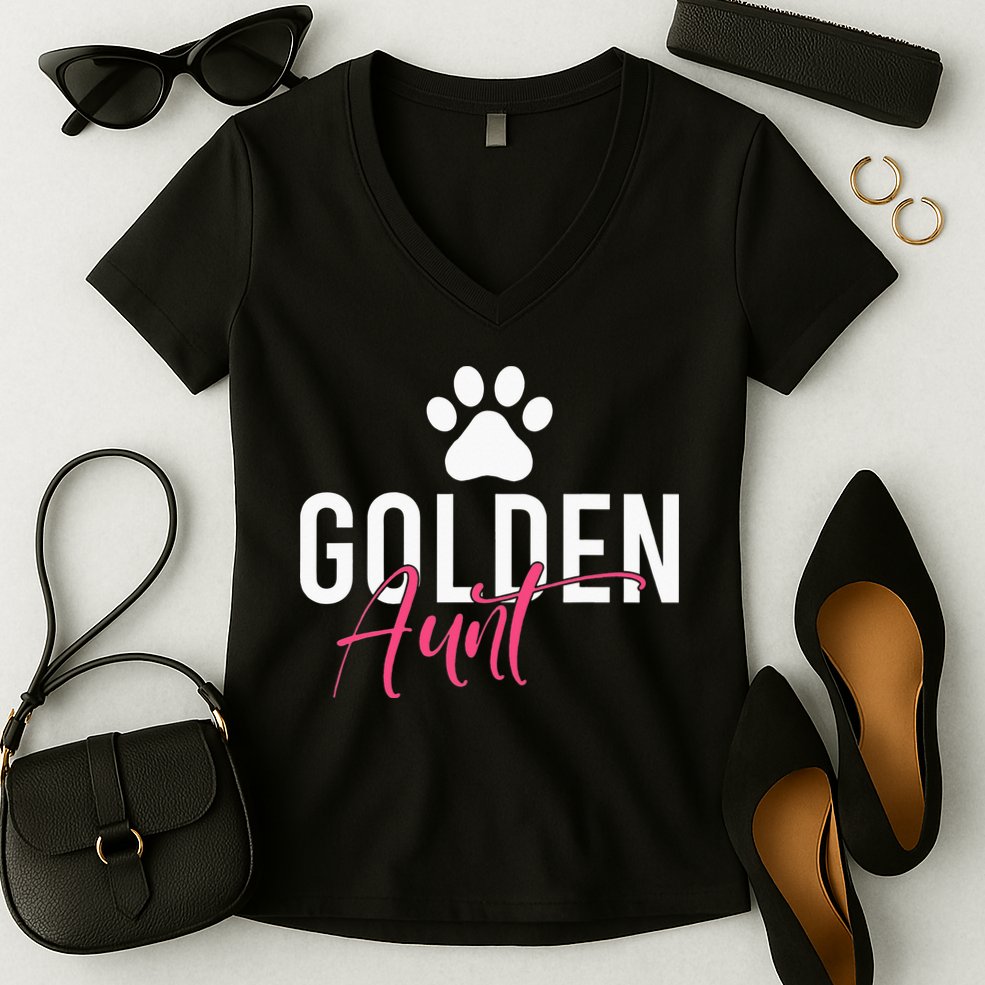 Golden Aunt Golden Retriever Aunt Women's V-Neck T-Shirt