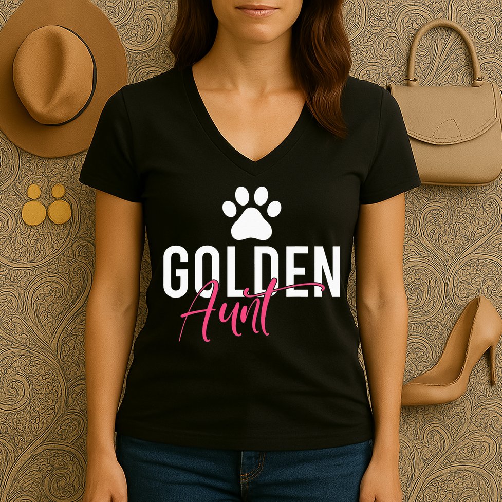 Golden Aunt Golden Retriever Aunt Women's V-Neck T-Shirt