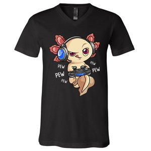 Gaming Axolotl Gamers  Kawaii Video Game  V-Neck T-Shirt