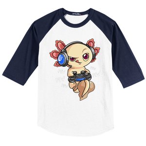 Gaming Axolotl Gamers  Kawaii Video Game  Baseball Sleeve Shirt