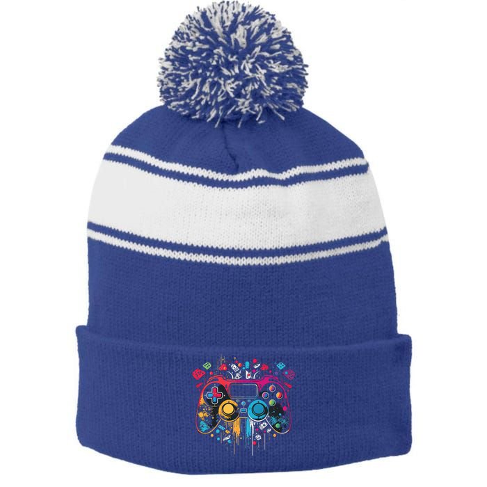 Gamer Aesthetic Graphic Gaming Video Games Ns Cute Gift Stripe Pom Pom Beanie