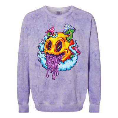 Goblincore Aesthetic Grunge Fungi Mushroom Skull Colorblast Crewneck Sweatshirt