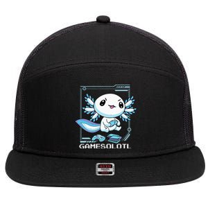 Gamer Axolotl Gamesolotl Fish Gaming Video Gamer Anime 7 Panel Mesh Trucker Snapback Hat