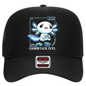 Gamer Axolotl Gamesolotl Fish Gaming Video Gamer Anime High Crown Mesh Back Trucker Hat