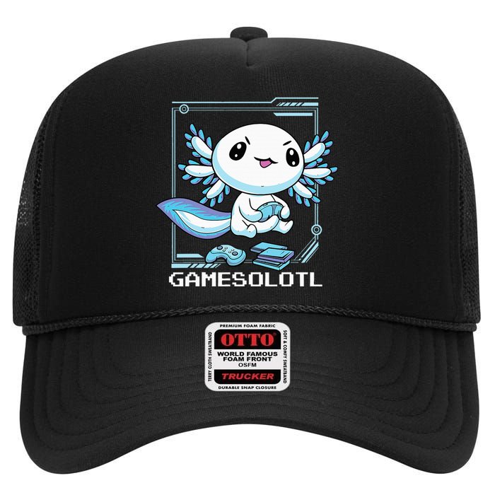 Gamer Axolotl Gamesolotl Fish Gaming Video Gamer Anime High Crown Mesh Back Trucker Hat