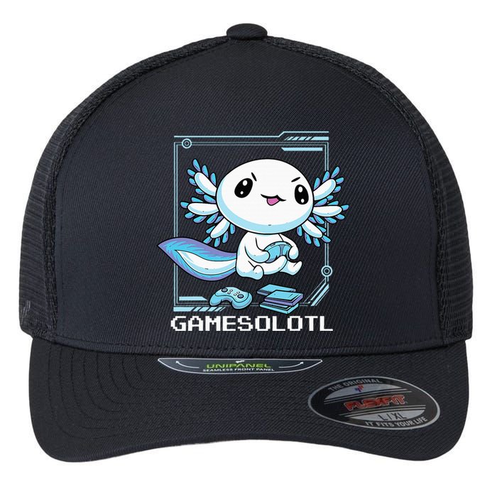 Gamer Axolotl Gamesolotl Fish Gaming Video Gamer Anime Flexfit Unipanel Trucker Cap