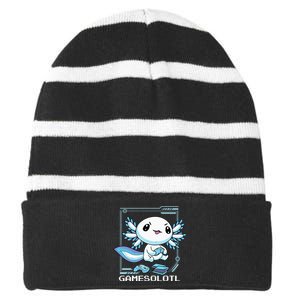 Gamer Axolotl Gamesolotl Fish Gaming Video Gamer Anime Striped Beanie with Solid Band