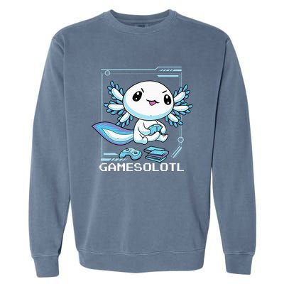 Gamer Axolotl Gamesolotl Fish Gaming Video Gamer Anime Garment-Dyed Sweatshirt