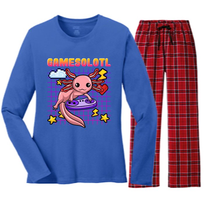 Gamer Axolotl Gamesolotl Kawaii Games Pastel Anime Fish Gift Women's Long Sleeve Flannel Pajama Set 