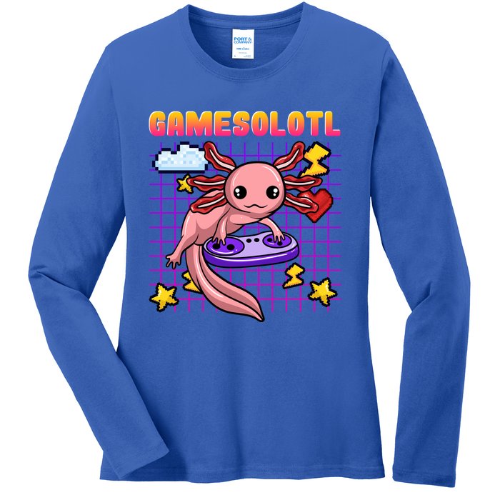 Gamer Axolotl Gamesolotl Kawaii Games Pastel Anime Fish Gift Ladies Long Sleeve Shirt