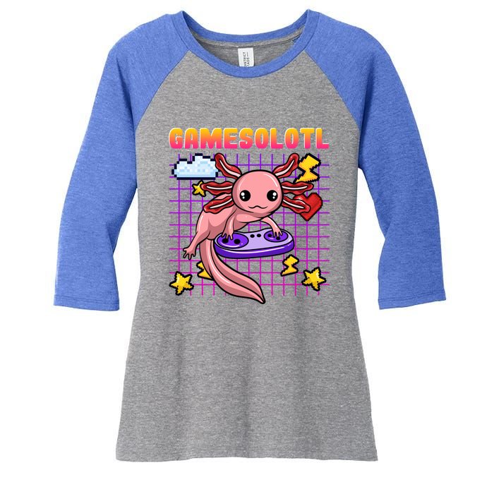 Gamer Axolotl Gamesolotl Kawaii Games Pastel Anime Fish Gift Women's Tri-Blend 3/4-Sleeve Raglan Shirt