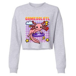 Gamer Axolotl Gamesolotl Kawaii Games Pastel Anime Fish Gift Cropped Pullover Crew