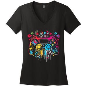 Gamer Aesthetic Graphic Gaming Video Games Boys Teens  Women's V-Neck T-Shirt